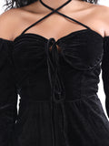 Velvet Black Babydoll Halter Mini Dress - My Store