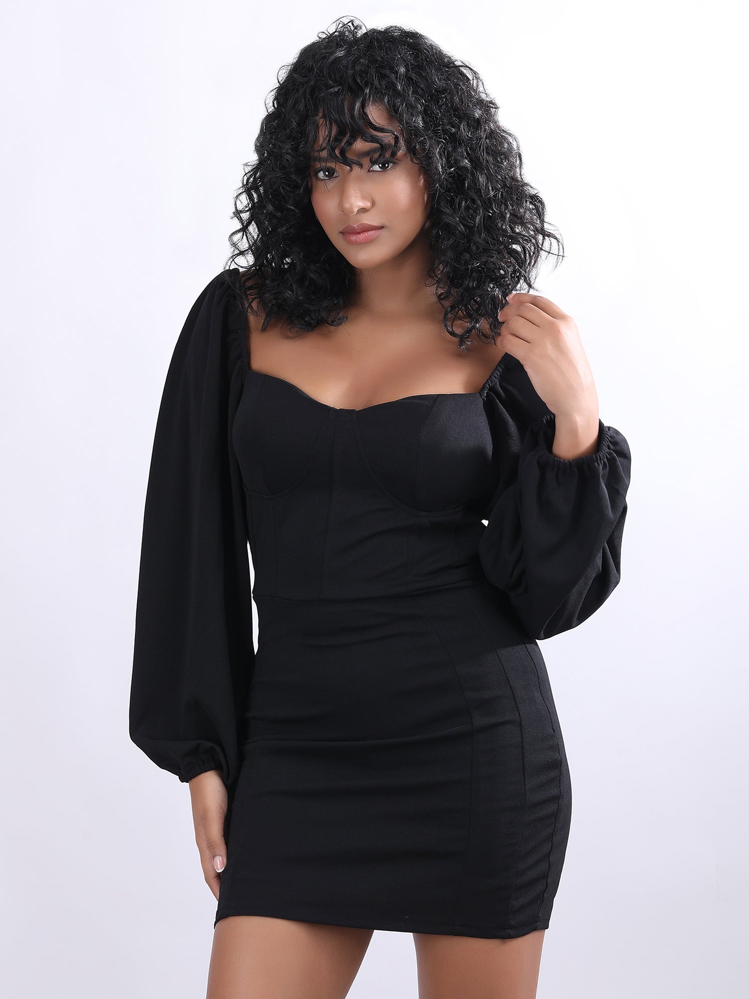 Black Juliet Sleeve Bodycon Mini Dress - My Store