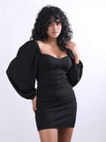 Black Juliet Sleeve Bodycon Mini Dress - My Store