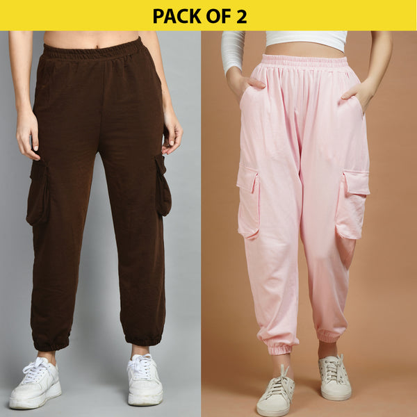 COMBO BROWN & PINK CARGO JOGGERS