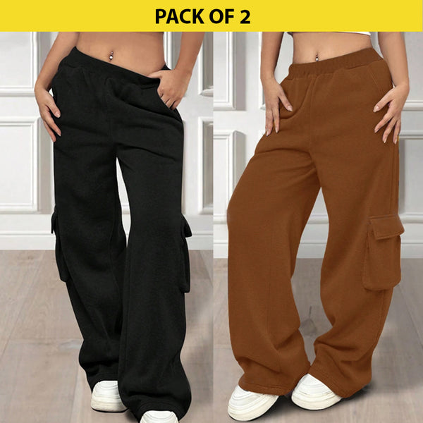 COMBO BLACK & BROWN WIDE LEG CARGO PANTS