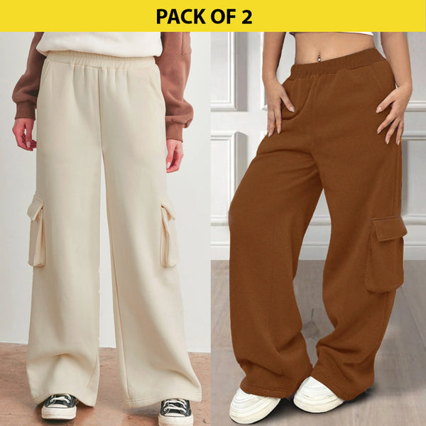 COMBO BROWN & BEIGE WIDE LEG CARGO PANTS