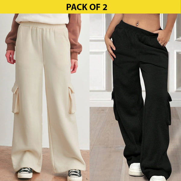 COMBO BLACK & BEIGE WIDE LEG CARGO PANTS