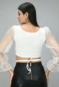 Casual White Organza Lycra Tie Top - My Store