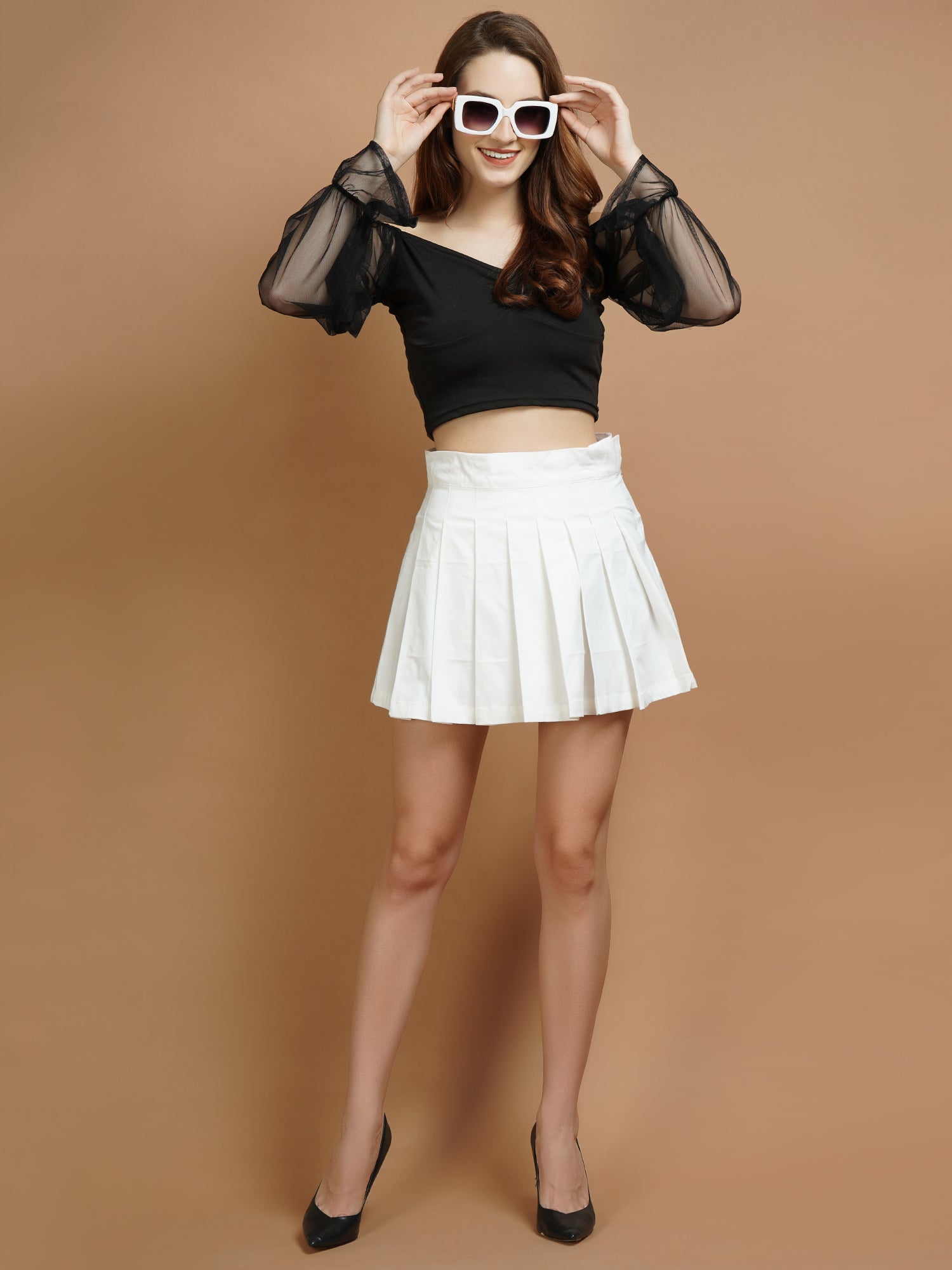 Solid Flared White Skirt - My Store