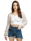 Casual Net Sleeves White Lycra Top - My Store