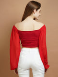 Casual Overlapped Red Lycra Top - My Store