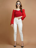 Casual Overlapped Red Lycra Top - My Store