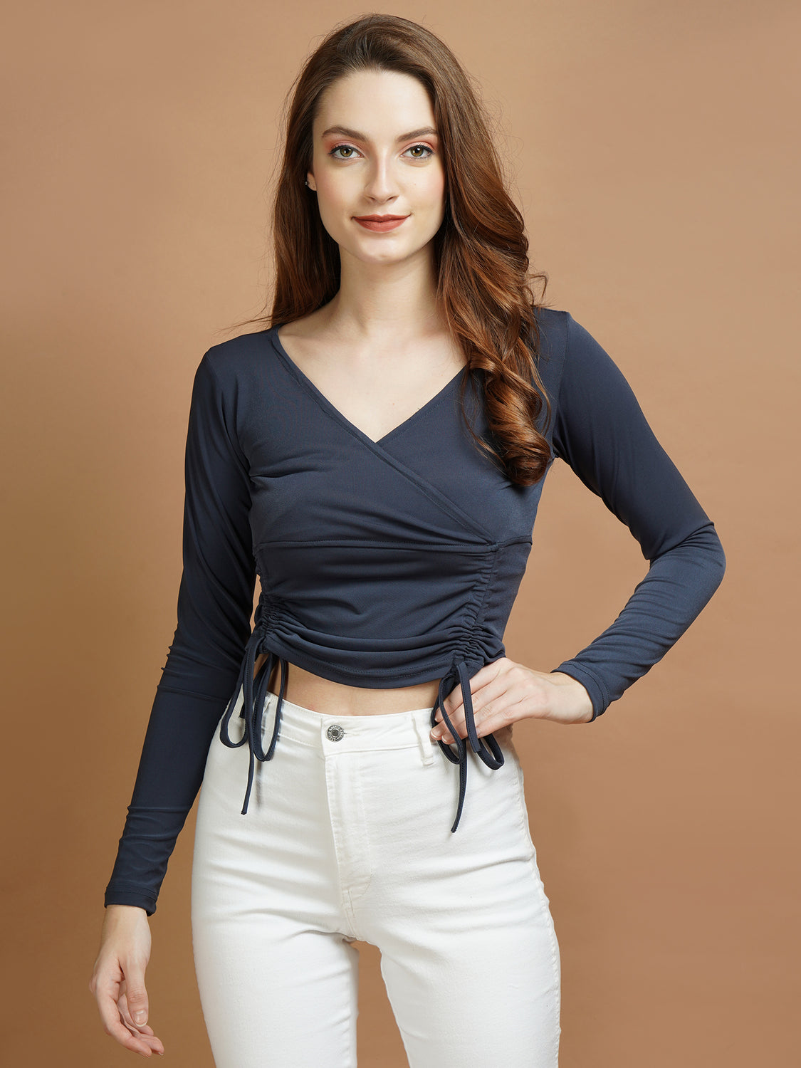 Greyish Navy Drawstring Top - My Store