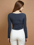 Greyish Navy Drawstring Top - My Store