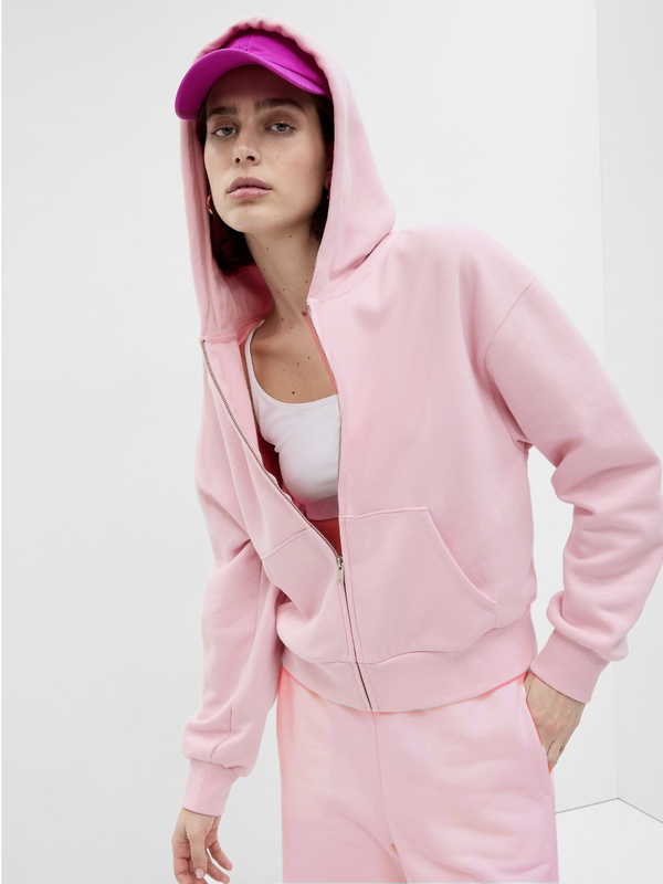 Baby pink Fleece Cropped oversized hoodie Co-ord Set.