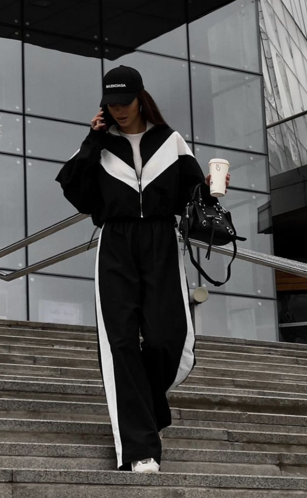 Striped Black Fleece Cropped oversized hoodie Co-ord Set.