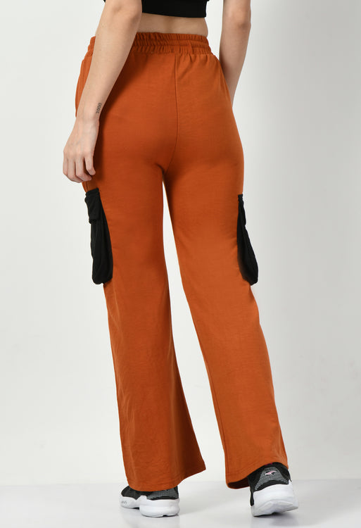 Color Blocking Rust Wide Leg Joggers - My Store