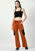 Color Blocking Rust Wide Leg Joggers - My Store