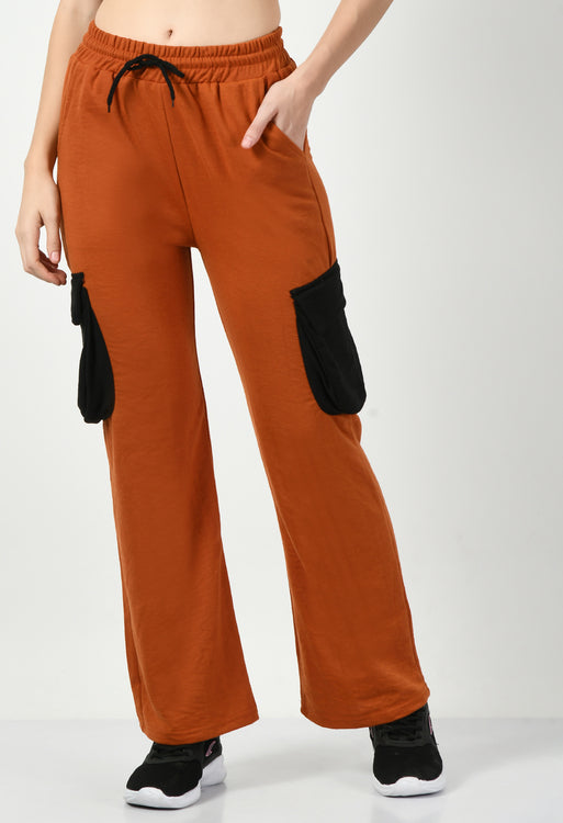 Color Blocking Rust Wide Leg Joggers - My Store