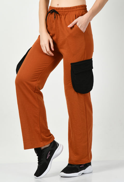 Color Blocking Rust Wide Leg Joggers - My Store