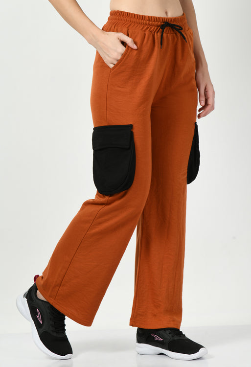 Color Blocking Rust Wide Leg Joggers - My Store