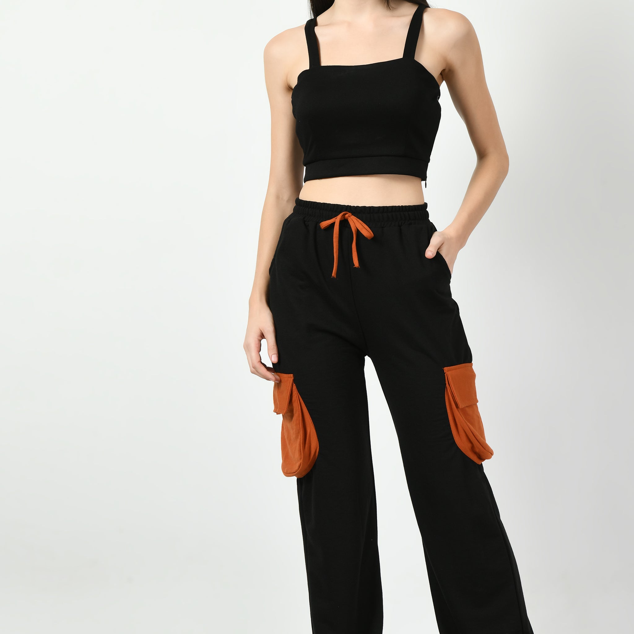 Color Blocking Wide Leg Joggers - Black - My Store