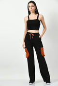 Color Blocking Wide Leg Joggers - Black - My Store