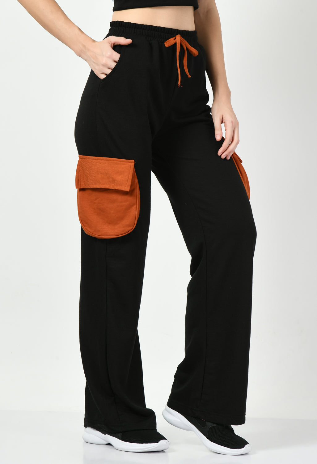 Color Blocking Wide Leg Joggers - Black - My Store