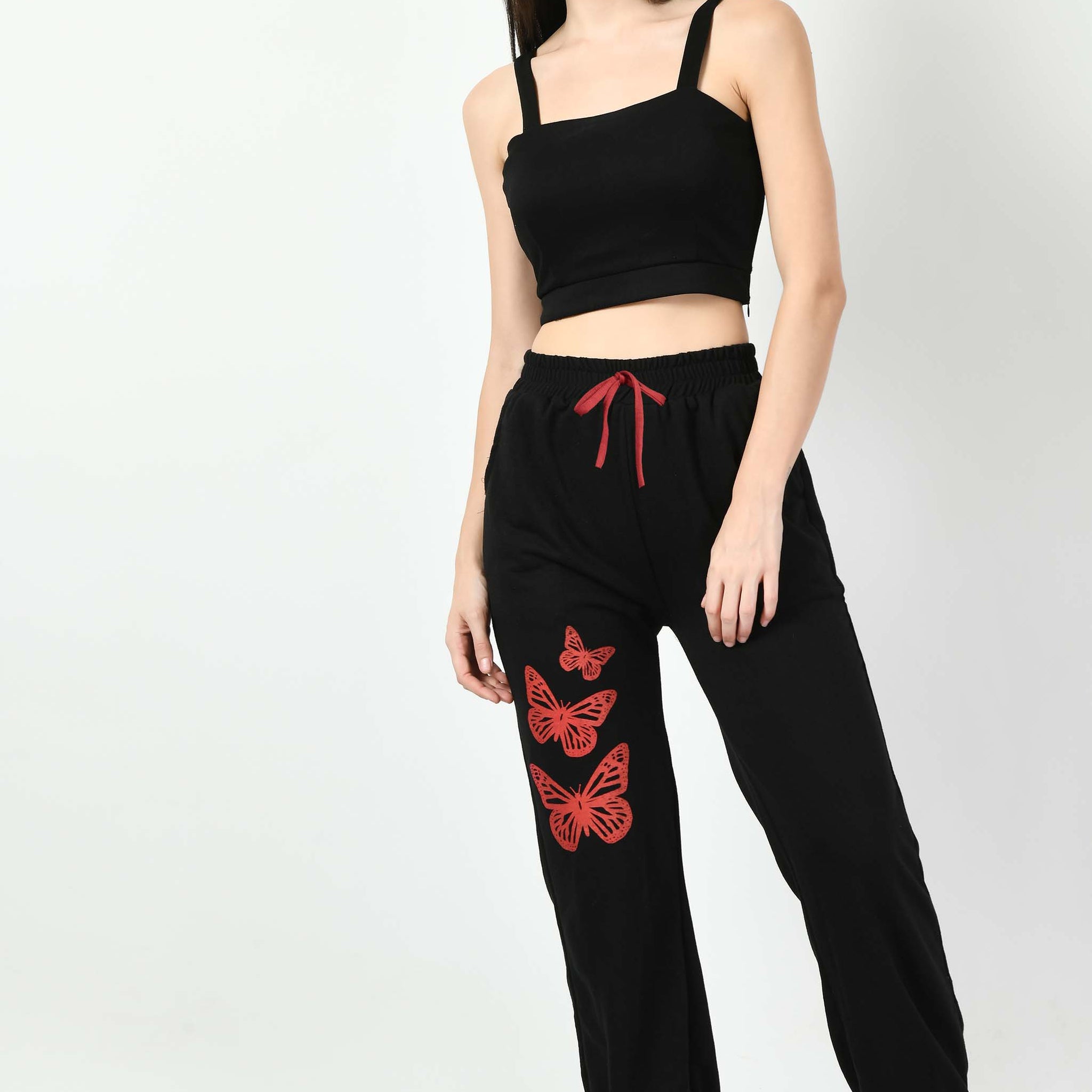 Butterfly Printed Black Jogger - My Store