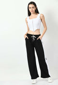 White Panel Black Wide Leg Joggers - My Store