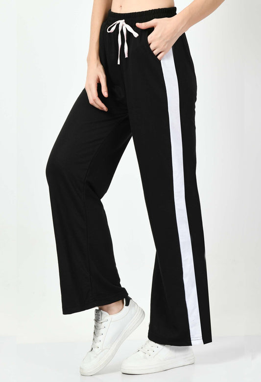 White Panel Black Wide Leg Joggers - My Store