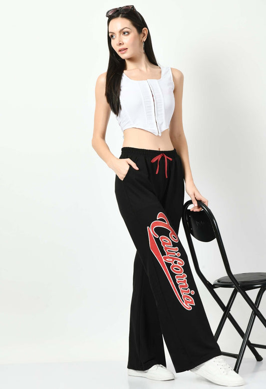 Printed Black Wide Leg Joggers - My Store