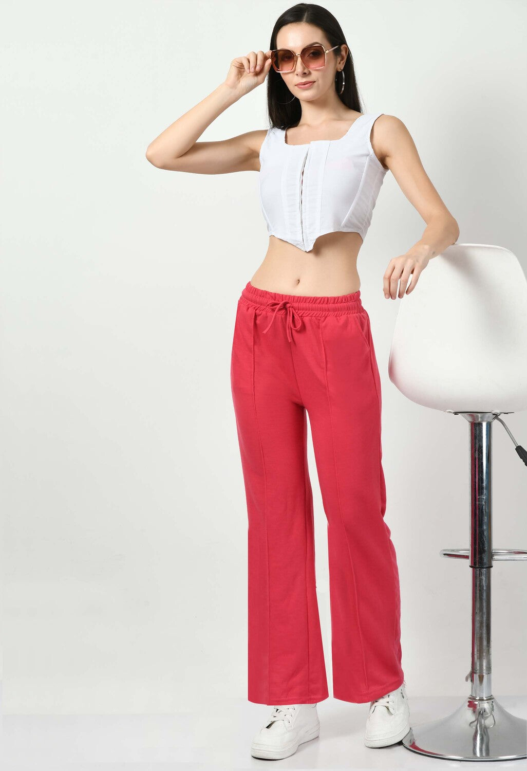 Pink Pintuck Wide Leg Joggers - My Store