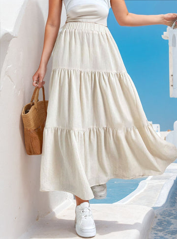 Beige Ruffle long skirt