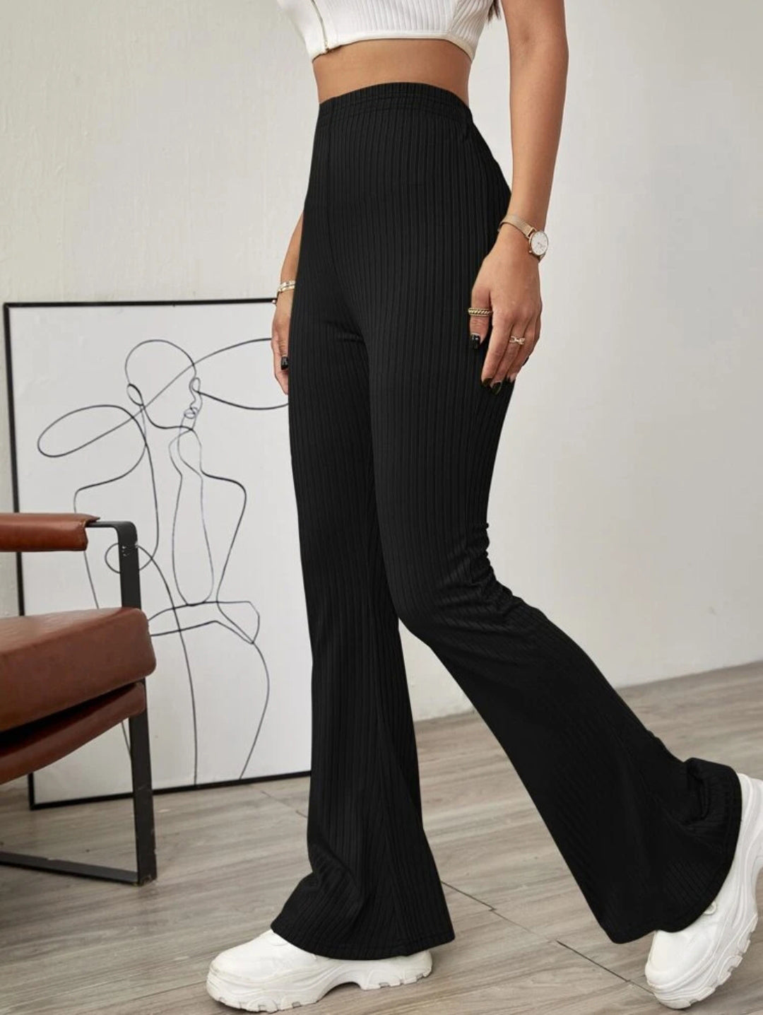 Stylish Black Ribbed Pants - My Store