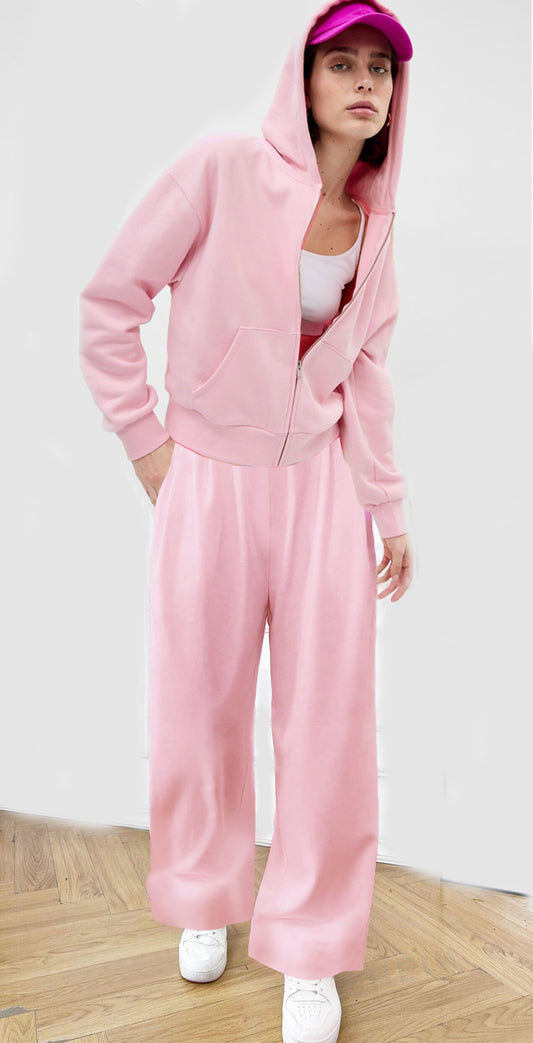 Baby pink Fleece Cropped oversized hoodie Co-ord Set.