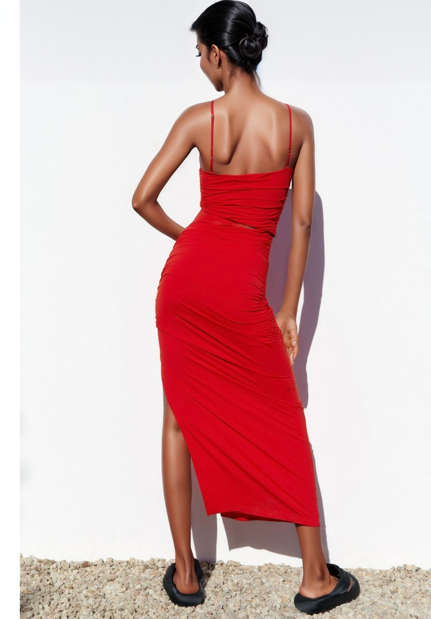 Red Cutout Side Slip Maxi Dress - My Store